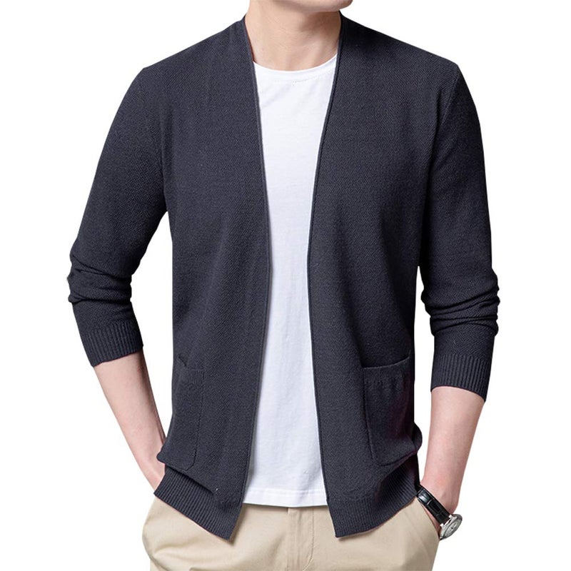 Womleys Mens Casual Open Front Long Sleeve Cotton Cardigan Sweater (Grey, Large) - Image 1